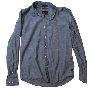 Tavik Shirt Mens Medium Blue Chambray Linen Like Long Sleeve Button Up